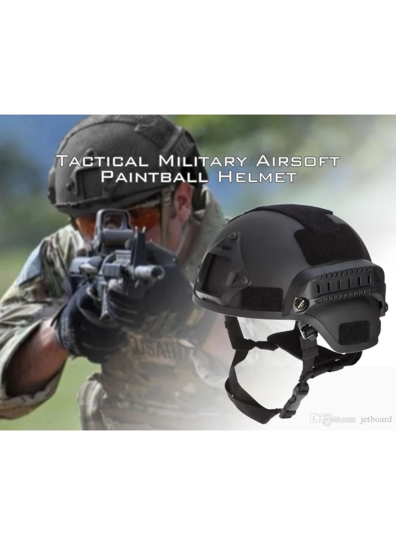 Airsoft Raylı Koruyucu Kask Miğfer Siyah