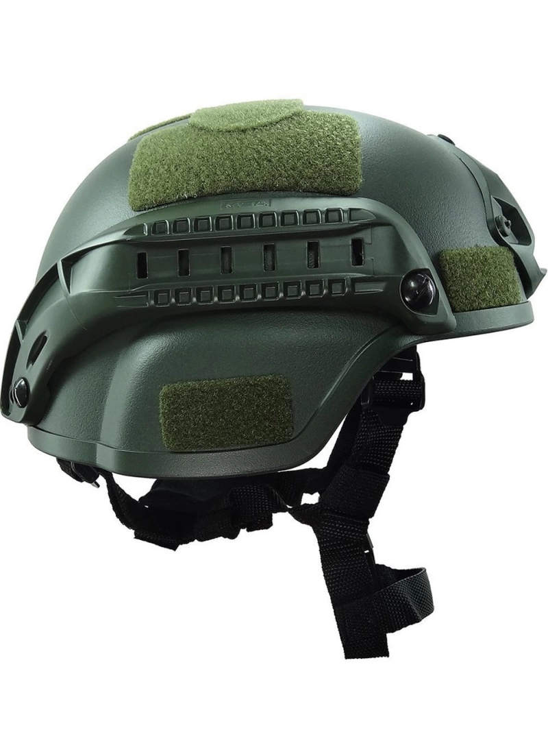 Airsoft Raylı Koruyucu Kask Miğfer Haki Yeşil
