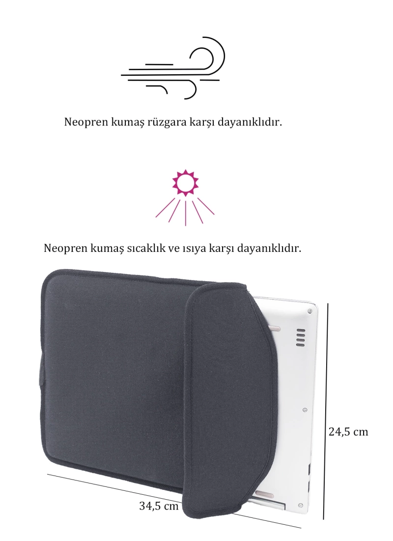 Suya Dayanıklı Neopren Notebook Tablet Ipad Macbook Pro Air Siyah Laptop Kılıfı Çantası 14" Inç
