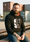 Sweatshirt with Skull Printed Front and Logo Printed Inside the Hood