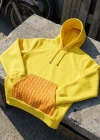 Custom Skull Printed Hooded Yellow Sweatshirt with Kangaroo Pocket