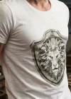 Lion Epaulette Printed Crew Neck Mens White T-Shirt