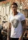 Lion Epaulette Printed Crew Neck Mens White T-Shirt