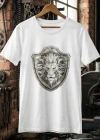 Lion Epaulette Printed Crew Neck Mens White T-Shirt