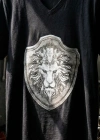 Lion Epaulet Printed V-Neck Mens Black T-Shirt