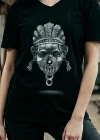 Festival-Totenkopf mit V-Ausschnitt Schwarzes T-Shirt