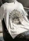 Native American Printed Crew Neck White T-Shirt