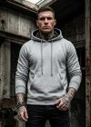 Arkası Kurt Başı Baskılı Kapüşonlu Gri Kamuflaj Sweatshirt