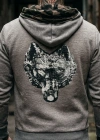Arkası Kurt Başı Baskılı Kapüşonlu Gri Kamuflaj Sweatshirt