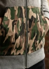 Kamuflaj Baskılı Fermuarlı Kapüşonlu Gri Sweatshirt