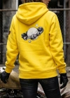 Hooded Printed Yellow Sweatshirt Kangaroo Pocket Front Camouflage Printed Back Full Moon Abundance Cycle Printed