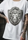 Lion Epaulette Printed Crew Neck White T-Shirt
