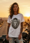 Lion Epaulette Printed Crew Neck White T-Shirt