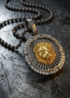 Two Color Coated Lion Openwork Medallion Necklace with Stone Edges