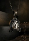 Special Surface Two Color Coated Horseshoe Horse Medallion Necklace with Stone Edges