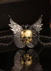 Modern Oxidized Double Color Special Cut Angel Skull Silver Necklace