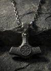 Viking Battle Axe Silver Necklace with Dark Totem Lapis Stone