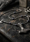 Viking Battle Axe Silver Necklace with Dark Totem Lapis Stone