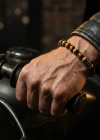 Tiger Eye Stone King Crown Oxidized Silver Spacer Elastic Bracelet