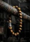 Tiger Eye Stone King Crown Oxidized Silver Spacer Elastic Bracelet