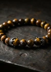 Tiger Eye Stone King Crown Oxidized Silver Spacer Elastic Bracelet