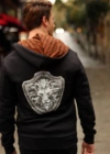 Arkada Aslan Apolet Baskılı Kapşon Turuncu Kurukafalı Siyah/Gri Seçenekli Fermuarlı Sweatshirt