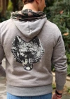 Arkası Kurt Başı Baskılı Kapüşonlu Gri Kamuflaj Sweatshirt