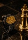 Ellipse Löwe Medaillon Silber Ring mit zwei Farbe plattiert Marquise Stein