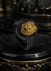 Ellipse Löwe Medaillon Silber Ring mit zwei Farbe plattiert Marquise Stein