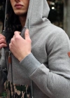 Kamuflaj Baskılı Fermuarlı Kapüşonlu Gri Sweatshirt