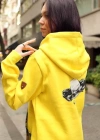 Kapüşonlu Baskılı Sarı Sweatshirt Kanguru Cepli Önü Kamuflaj Baskılı Arkası Dolunay Bereket Döngü Baskılı