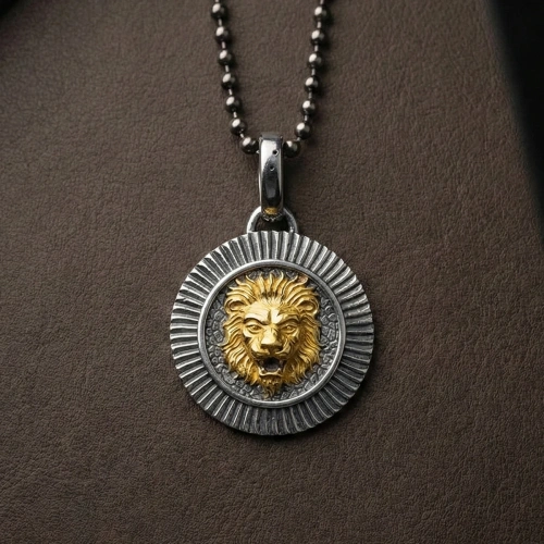 Two Tone Coated Lion Medal Necklace