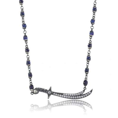 Dark Totem Lapis Taşlı Kılıç Gümüş Kolye