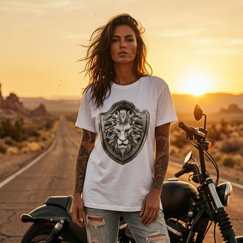 Lion Epaulette Printed Crew Neck White T-Shirt