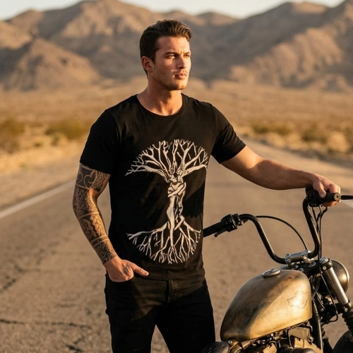 Love Tree Printed Crew Neck Mens Black T-Shirt