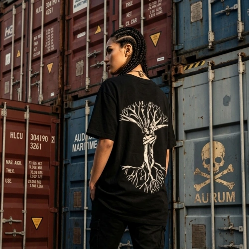 Ladies Black Long T-Shirt with Love Sycamore Printed Crew Neck