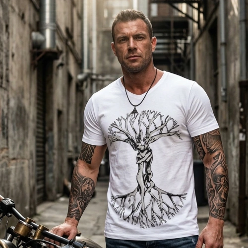 Weißes Herren-T-Shirt mit Love Plane-Aufdruck und V-Ausschnitt