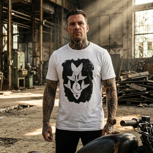 Unendlicher Reichtum Fisch gedruckt Rundhalsausschnitt Männer T-Shirt weiß