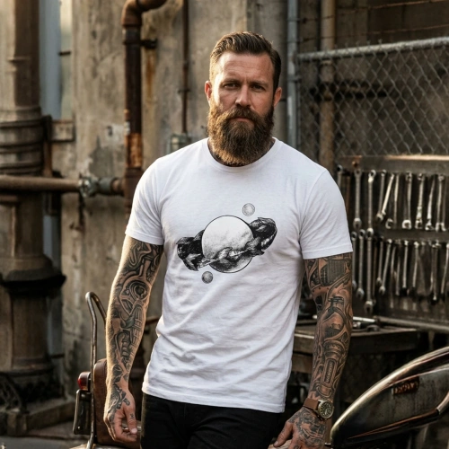 Full Moon Abundance Loop bedrucktes weißes Herren-T-Shirt mit V-Ausschnitt
