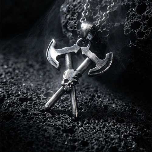 Spiral Double Axe Silver Necklace