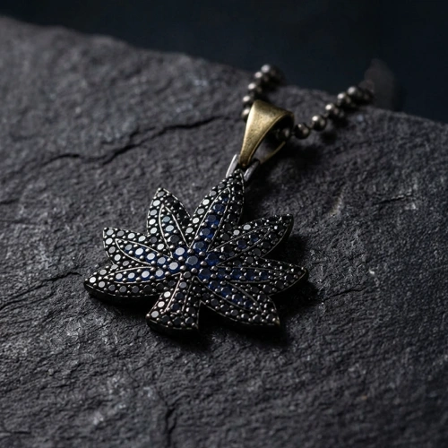Special Surface Finish Marijuana Leaf Necklace with Marcasite Stone