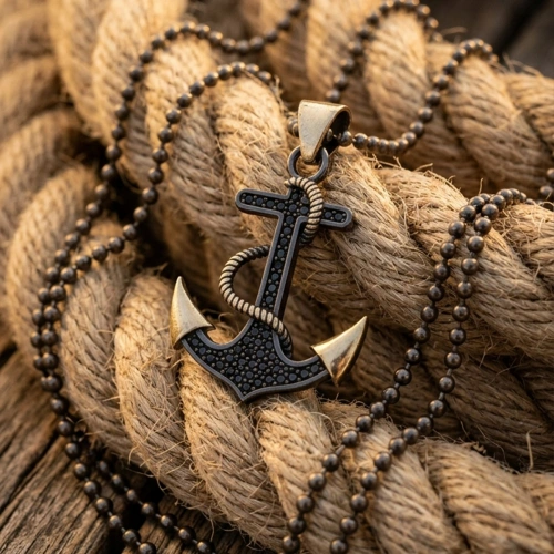 Special Surface Coating Rope Anchor Necklace with Marcasite Stone