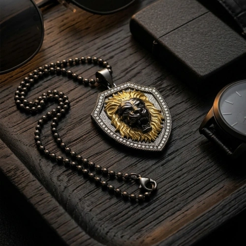 Special Surface Two Color Plated Lion Epaulette Necklace with Marcasite Stone