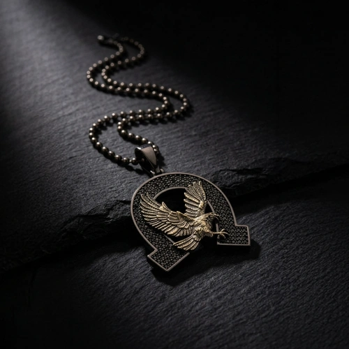 Special Surface Coated Scalloped Eagle Protective Medallion Necklace with Stone Edges