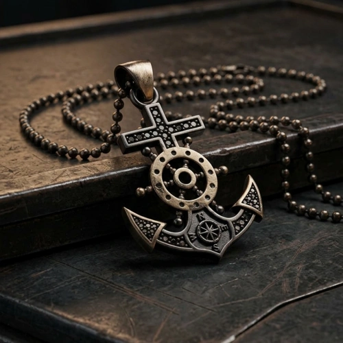 Special Surface Coating Rope Rudder Anchor Necklace with Marcasite Stone