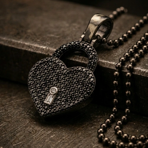 Special Surface Plated Heart Lock Necklace with Marcasite Stones