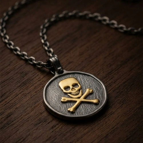 Double Color Skull Medallion Silver Necklace