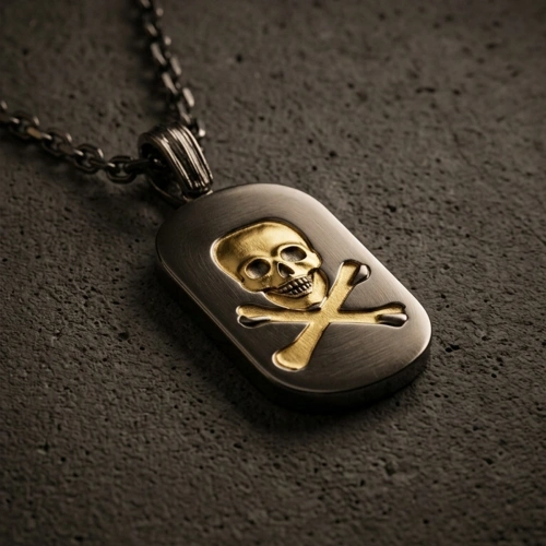 Two-Tone Skull Tag Silver Necklace