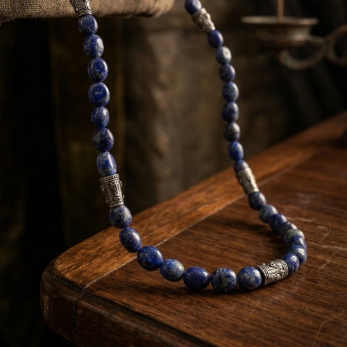 Silver Necklace with Lapis Stone Detail