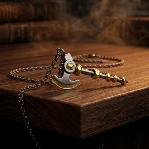 Double Colored Spiral Axe Silver Necklace